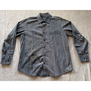 Genealogy Mens Button Down Shirt Size Large Long Sleeve Gray Affliction‎